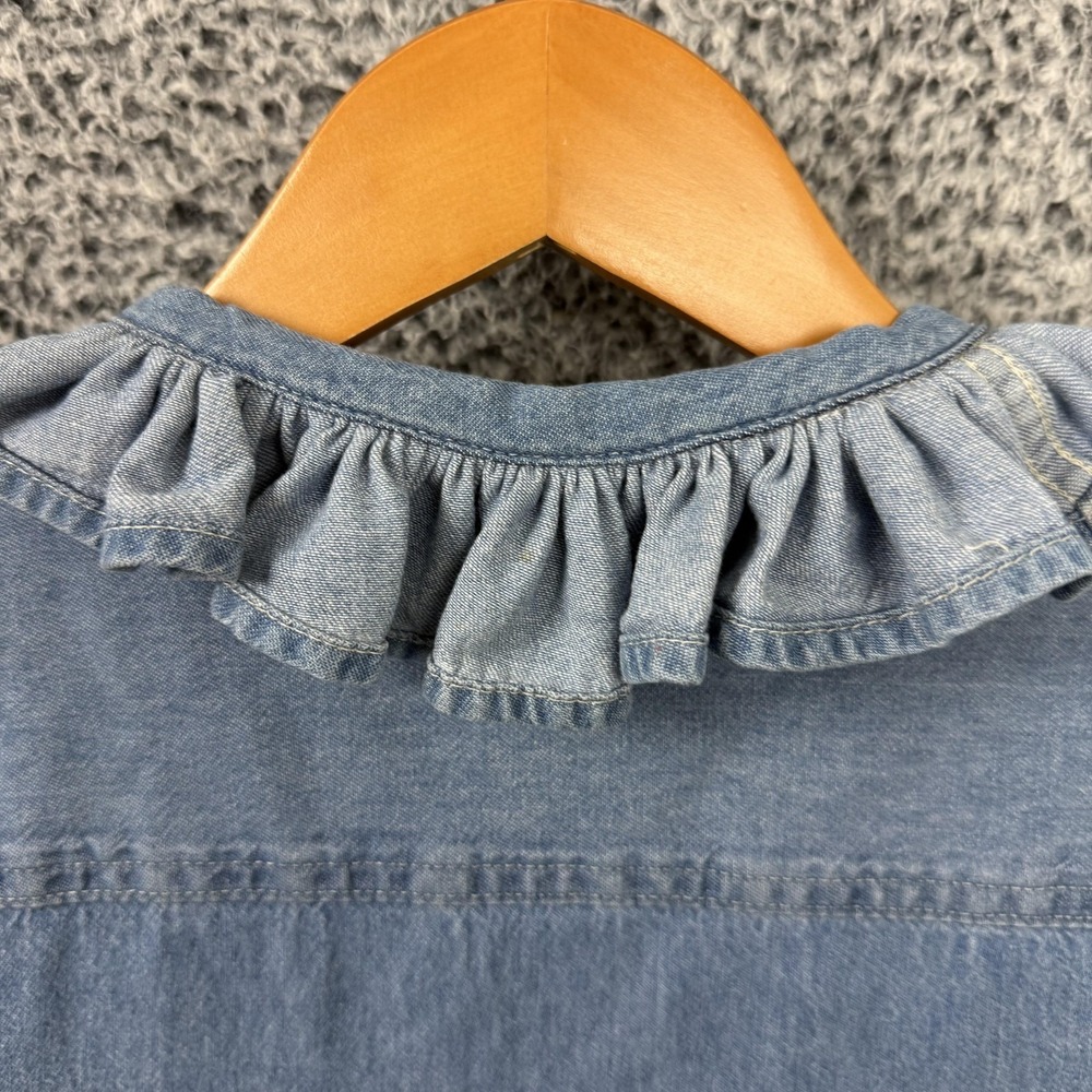 KMJ Kate McHale Jensen Shirt Womens Small Blue Denim Ruffle Collar Puff Sleeve - Picture 6 of 10